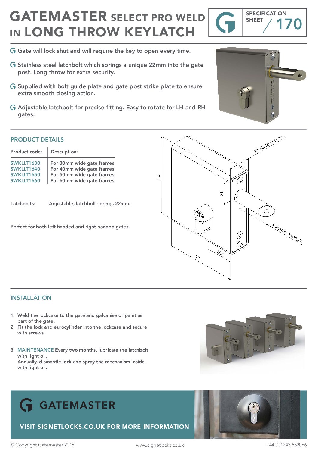 Gatemaster SWKLLT Datasheet & Manual