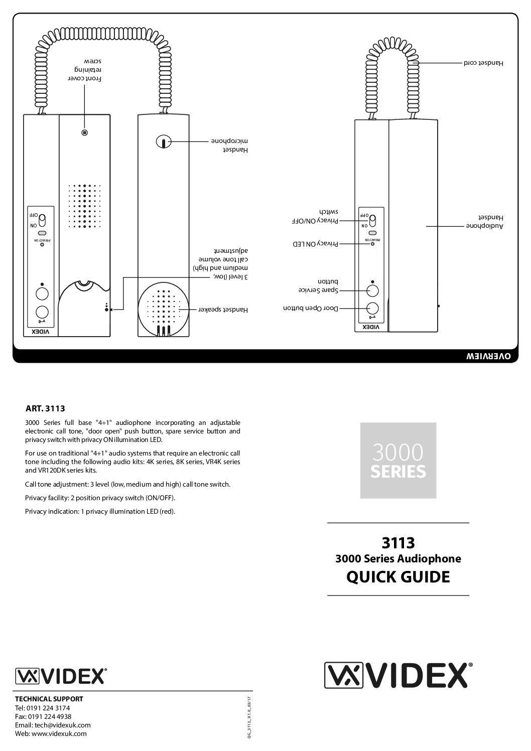 Videx 3113 Quick Guide