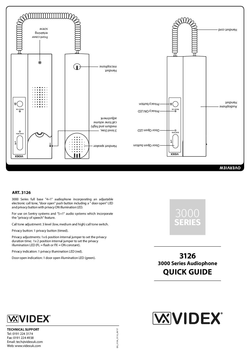 Videx 3126 Quick Guide