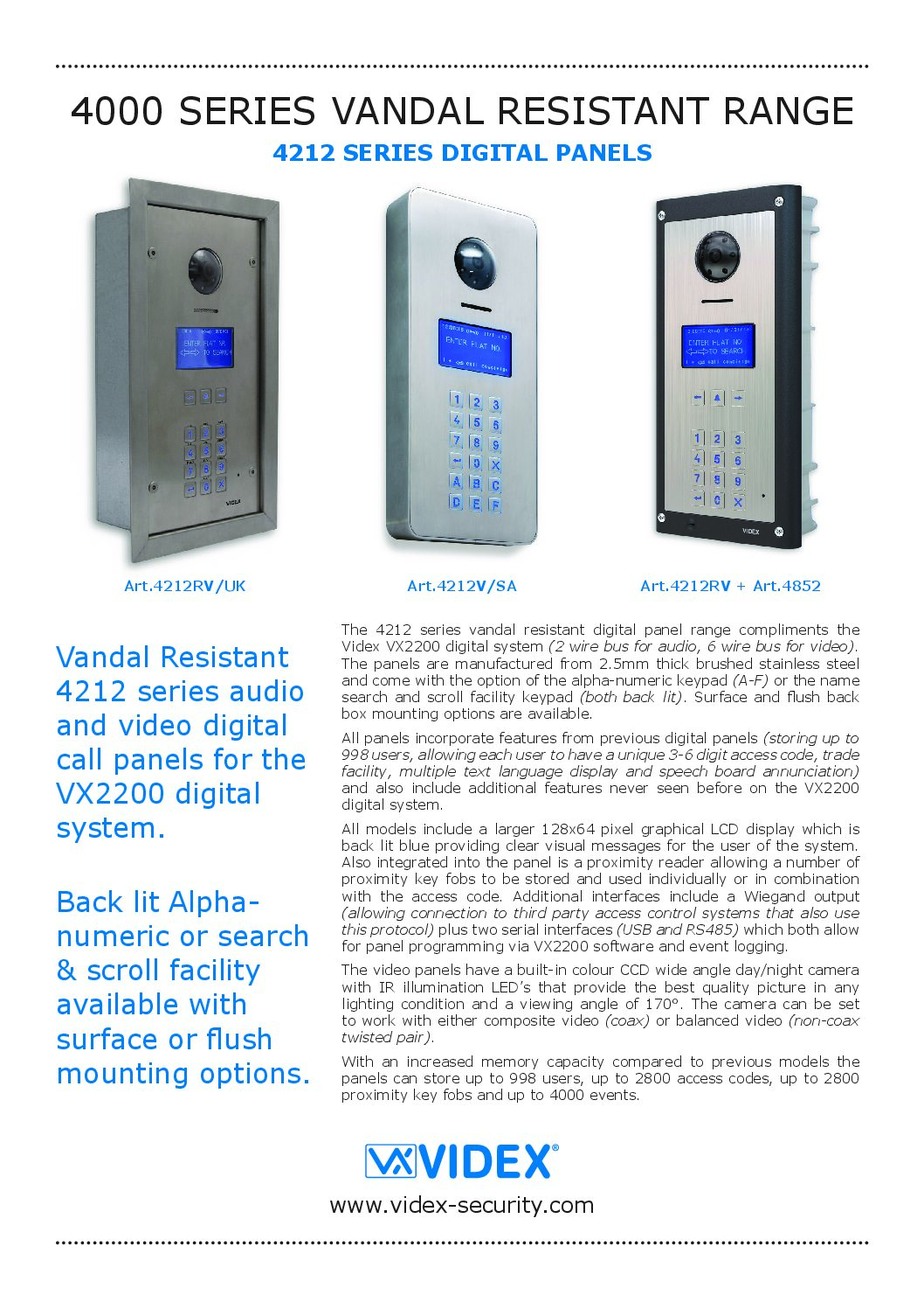 Videx 4212/UK Datasheet