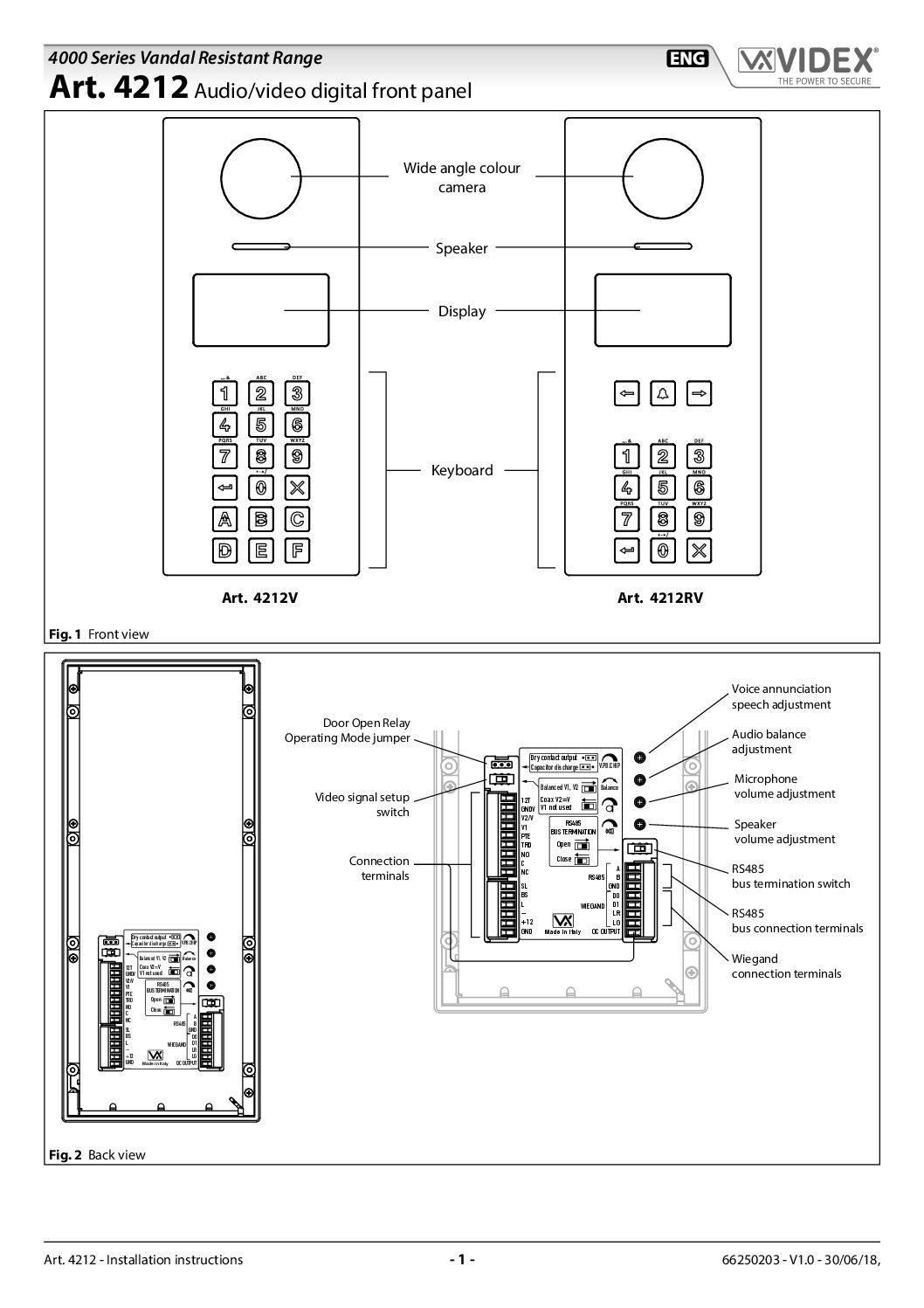 Videx 4212/UK Manual