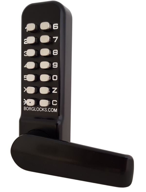 Borg BL4401ECP mechanical gate lock with keypad and 60mm latch for external doors - black finish with free turning lever handle and code reset function - Image 2
