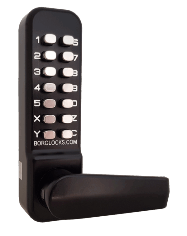 Borg BL4441 mechanical gate lock with back to back keypads and 60mm latch for external doors - black finish with free turning lever handle - Image 2
