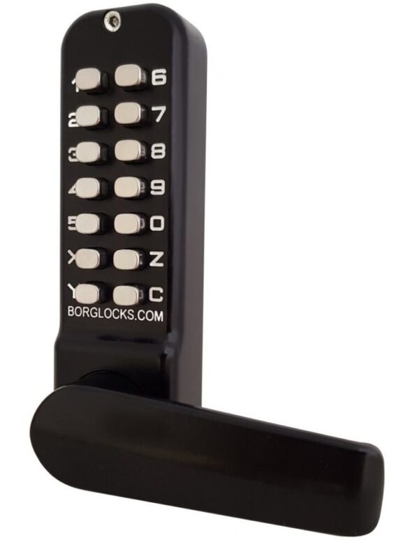 Borg BL4441 mechanical gate lock with back to back keypads and 60mm latch for external doors - black finish with free turning lever handle - Image 3