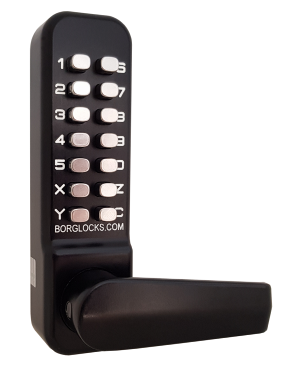 Borg BL4442 mechanical gate lock with back to back keypads and 28mm latch for external doors - black finish with free turning lever handle - Image 2