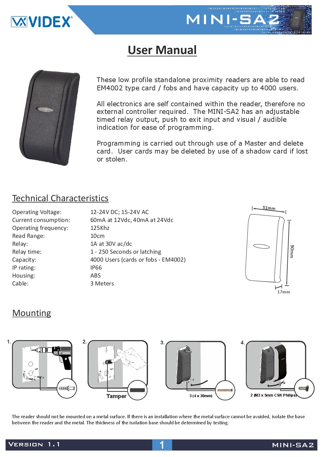 Videx Mini SA2 Manual