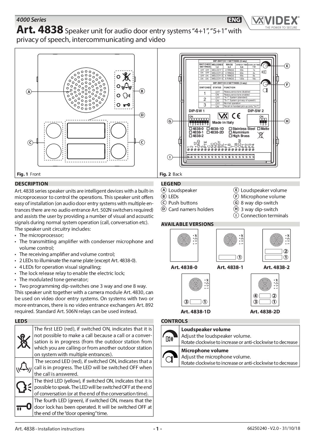 Videx 4838-2D Manual