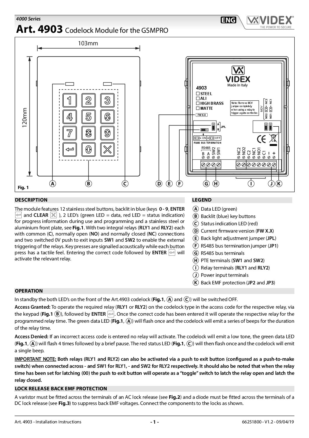 Videx 4903 Manual