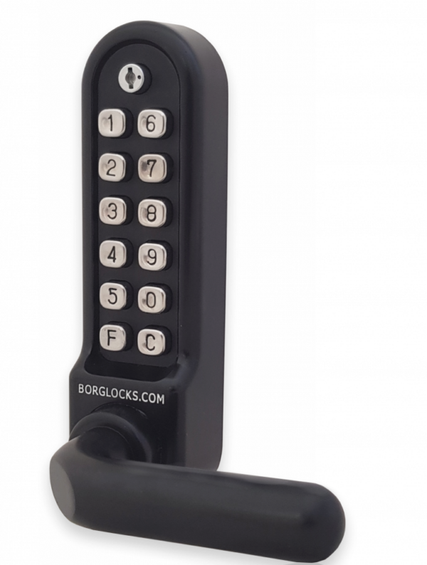 Borg BL5200ECP marine grade mechanical gate lock with keypad and free turning lever handle inside device for external doors (no latch mechanism)- black finish with code reset function - Image 2