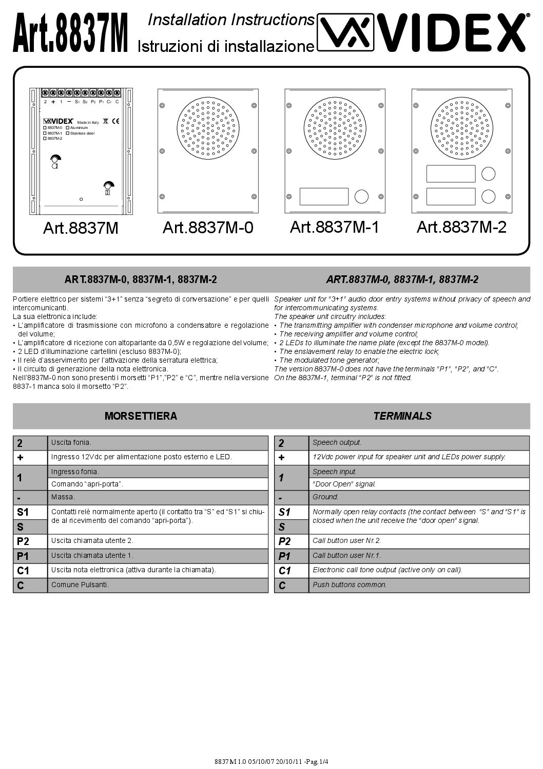 Videx 8837M-0 Manual