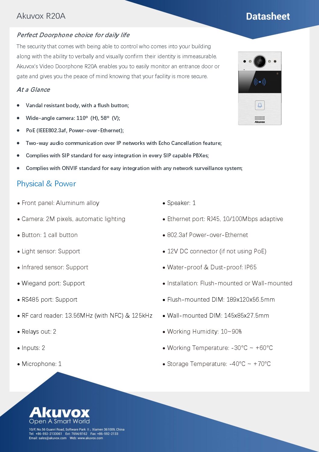 Akuvox R20A Datasheet