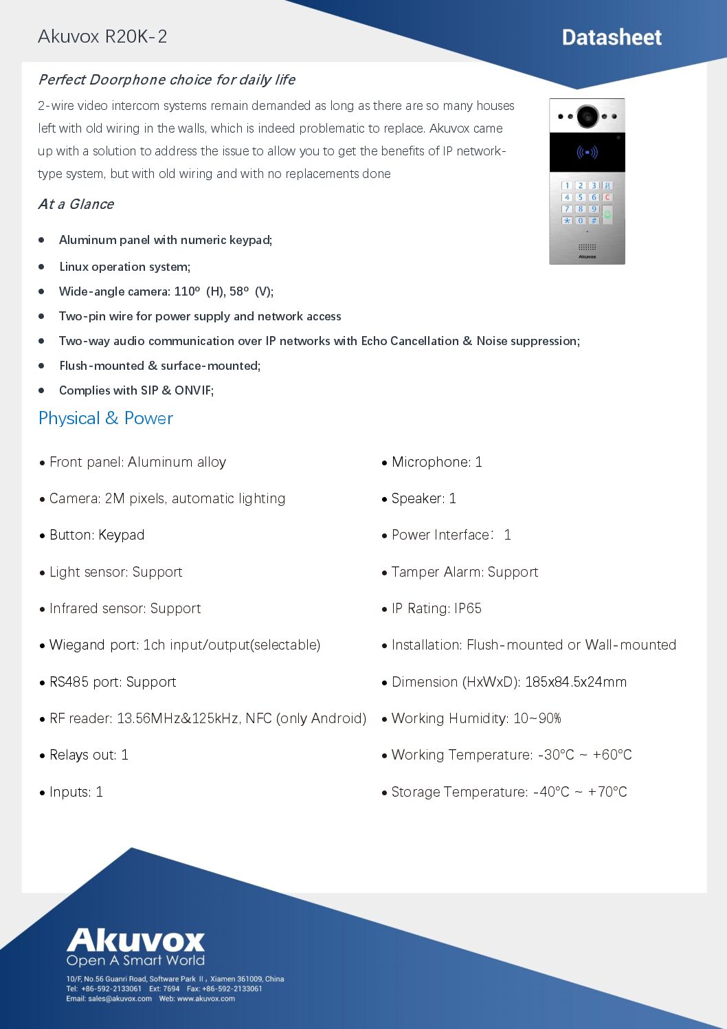 Akuvox R20K-2 2wire Datasheet