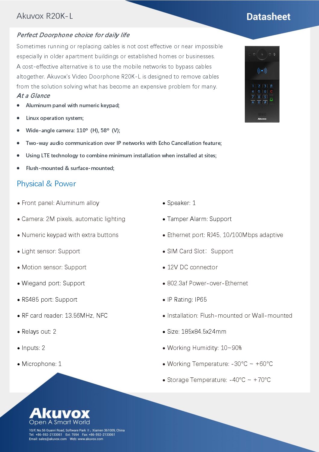 Akuvox R20K-L 4G Gsm Datasheet