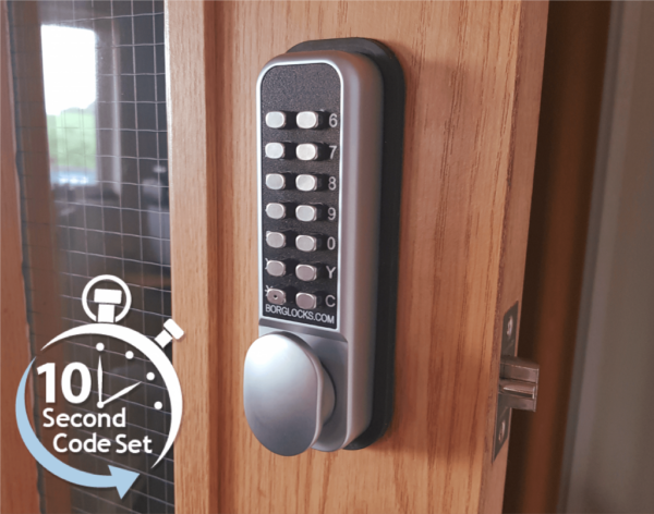 Borg BL2201ECP mechanical gate lock with keypad and 60mm latch for internal doors - satin chrome finish with code reset and holdback function