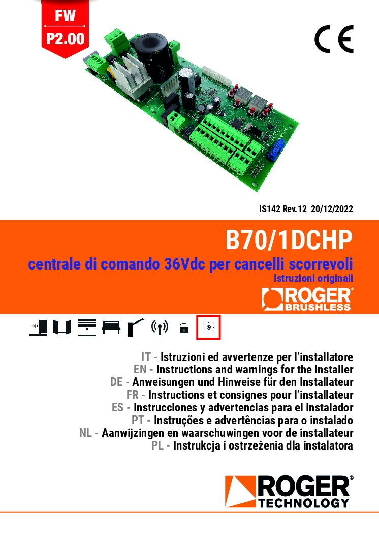 Roger B70 Control panel Manual