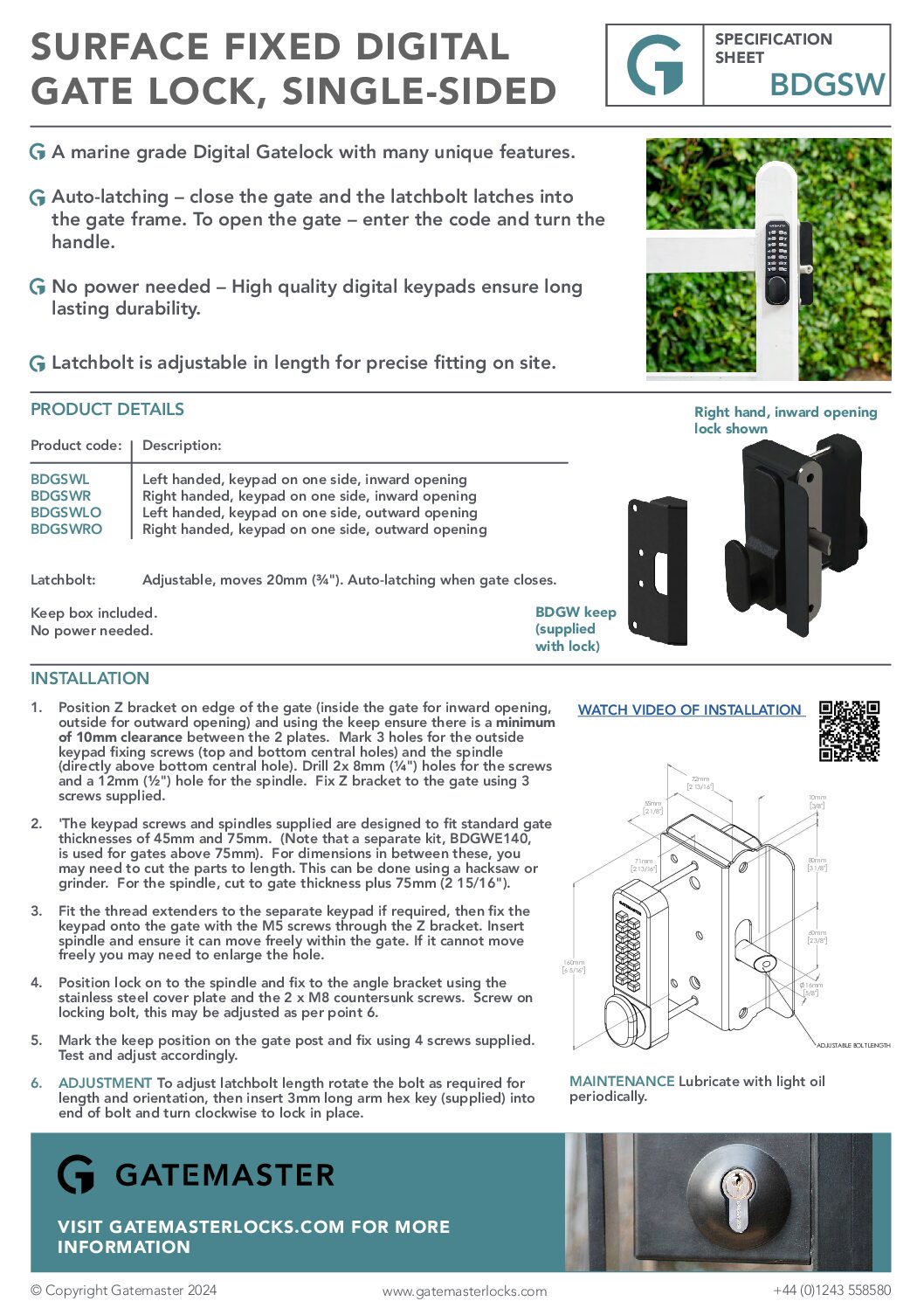 Gatemaster BDGSW Specification