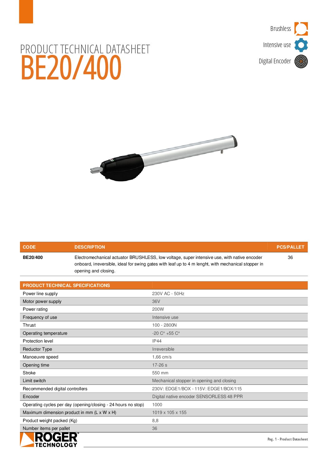 Roger BE20/400 Datasheet