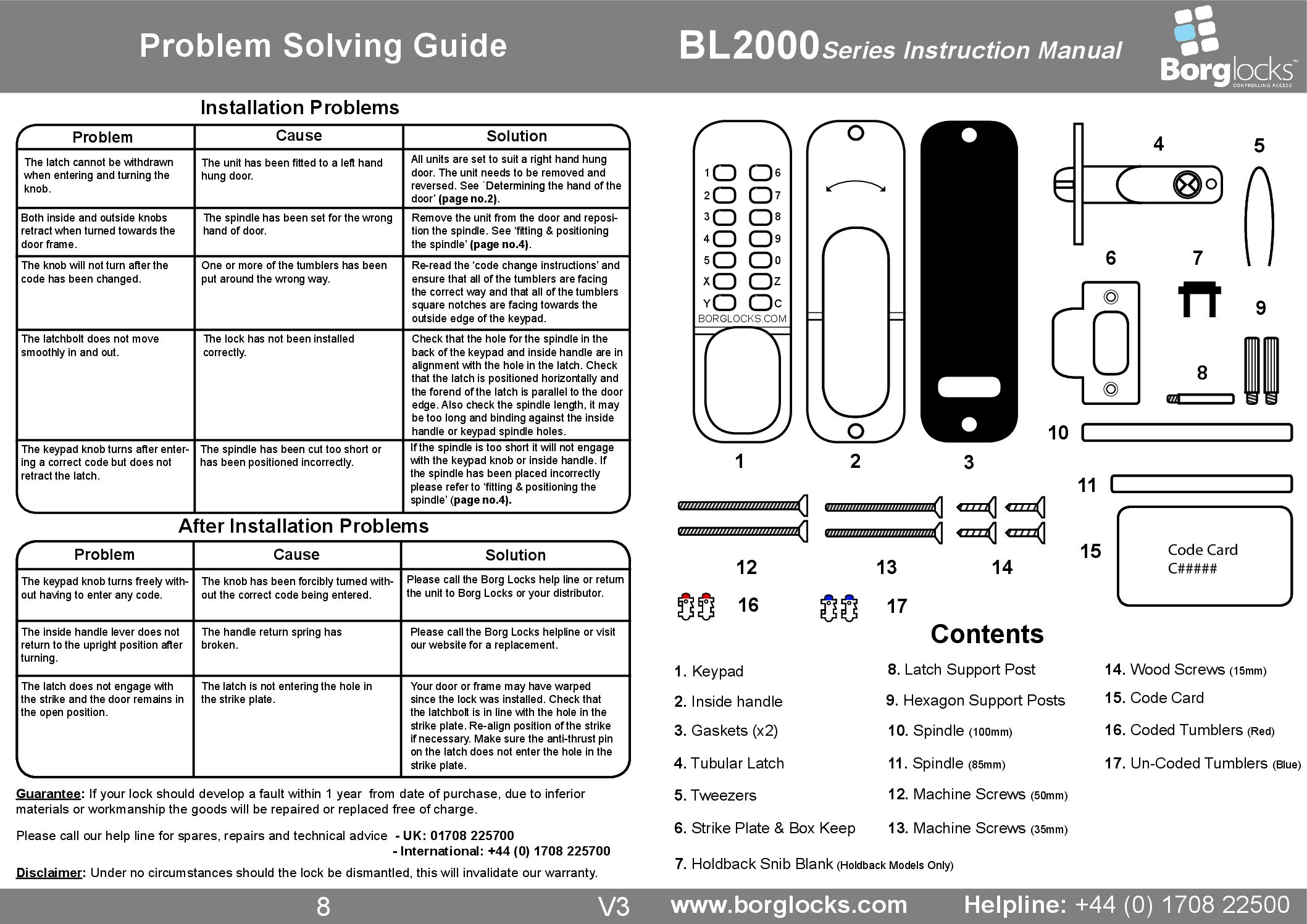 Borg BL2000 Instructiions