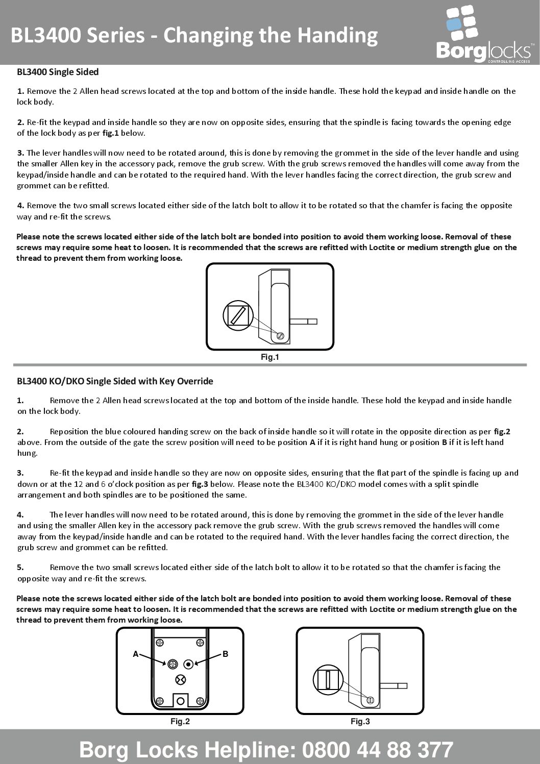 Borg BL3400 Handing Change Instructions