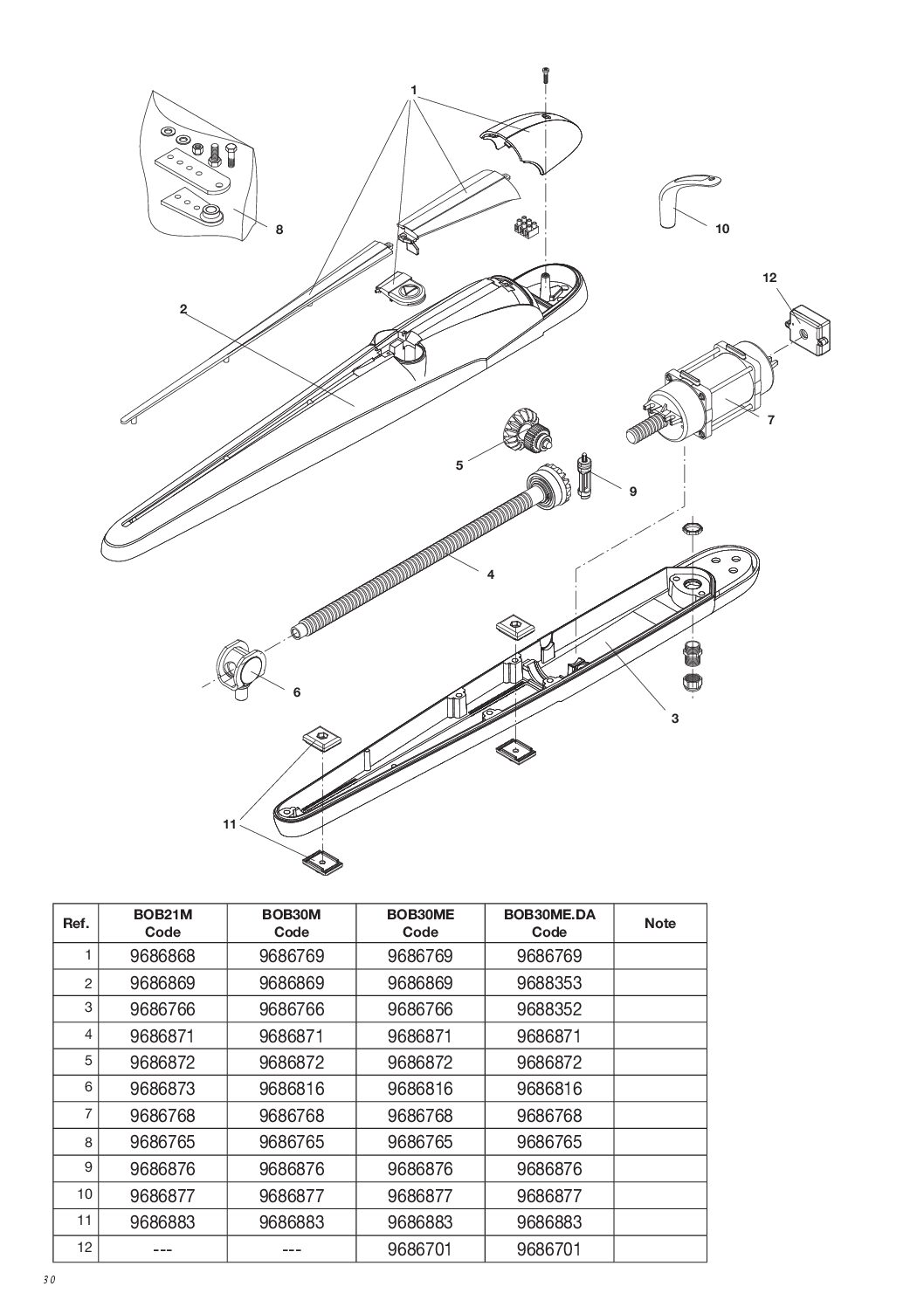 Beninca BOB30 Exploded diagram
