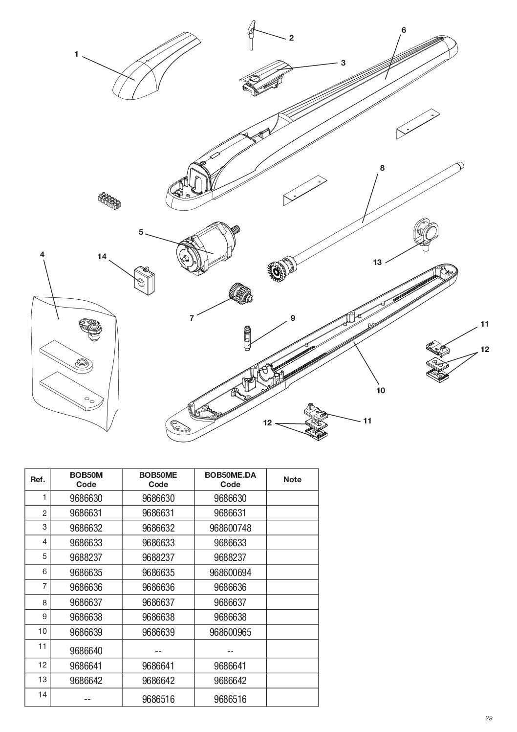 Beninca BOB50 Exploded Diagram