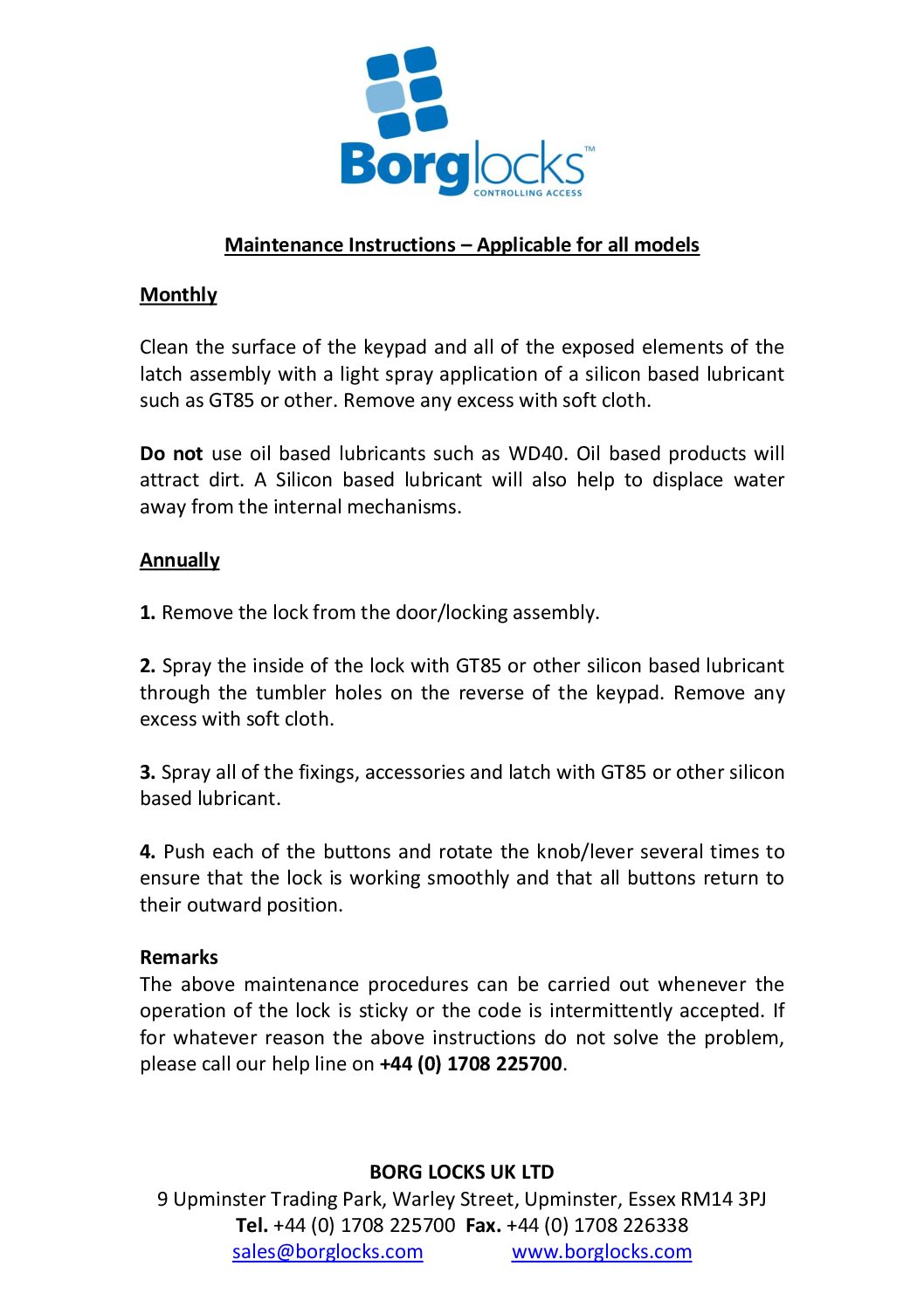 Borglocks Maintenance