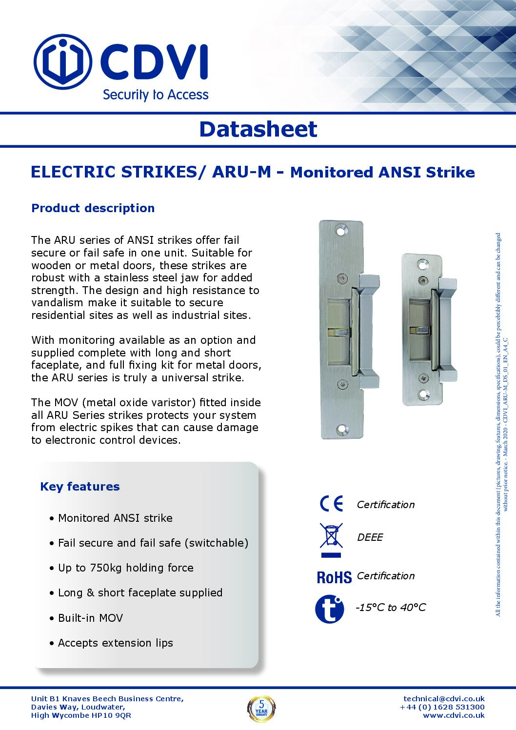 CDVI ARU-M Datasheet