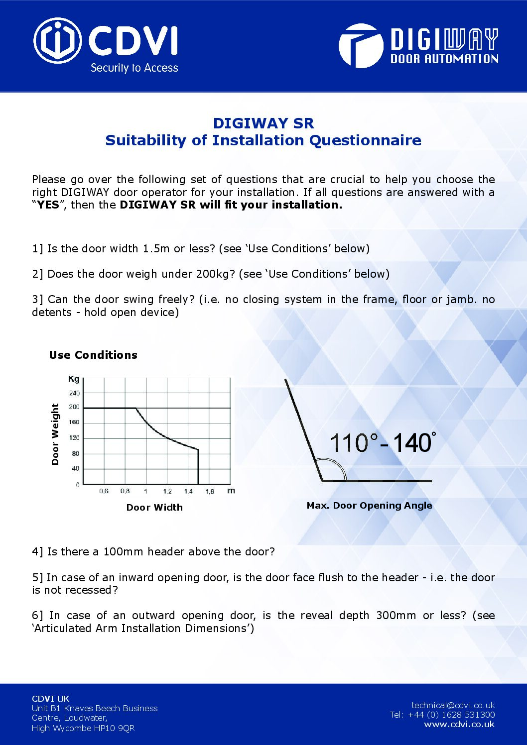 CDVI Digiway Suitability Questionnaire