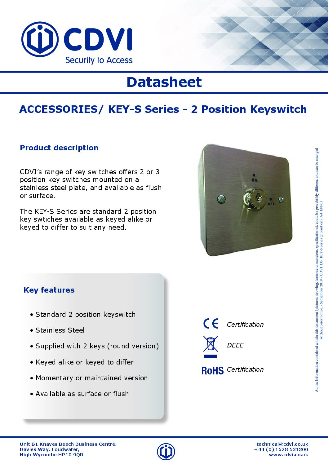 CDVI SSMAKA Datasheet