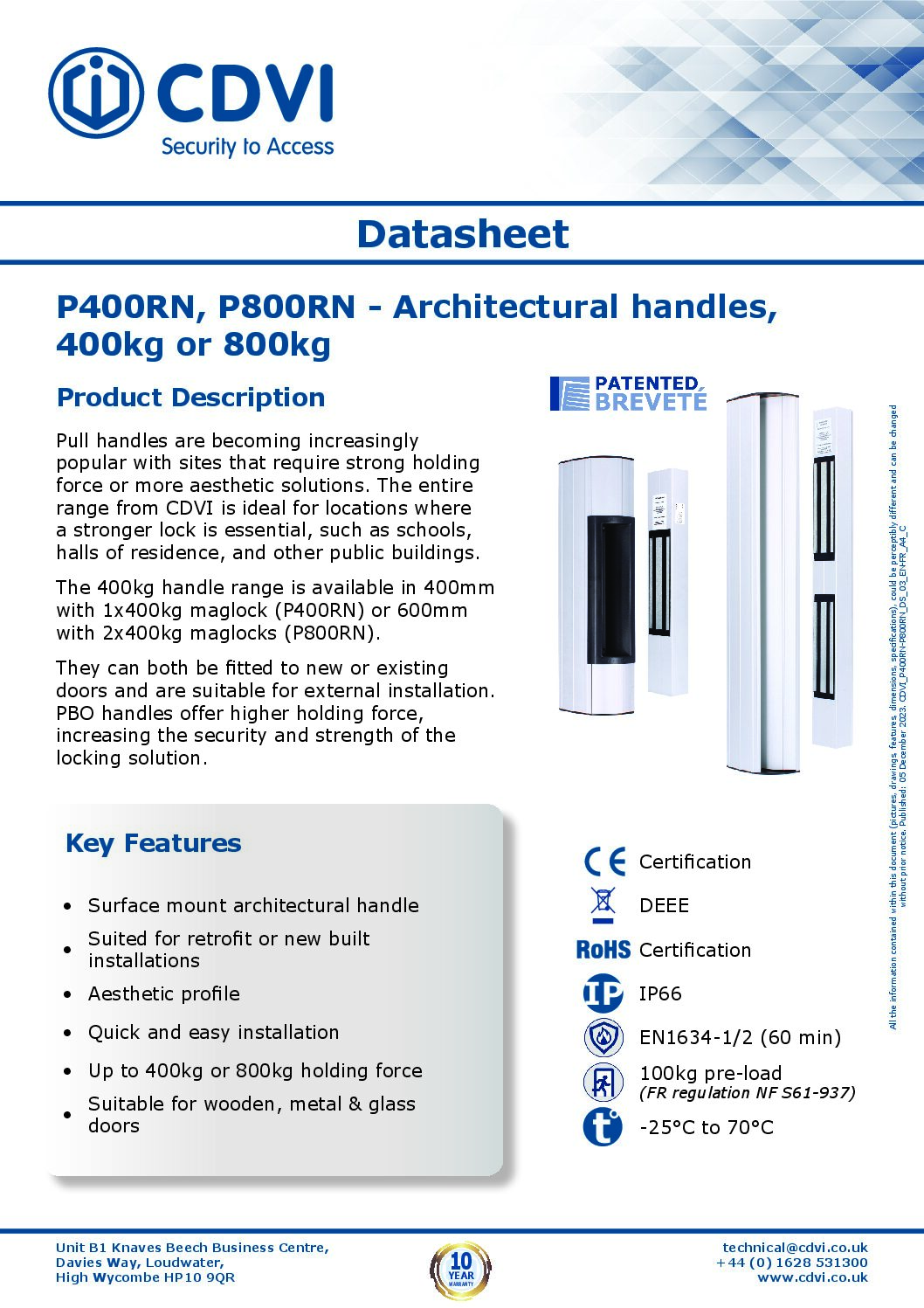 CDVI P RN Specification
