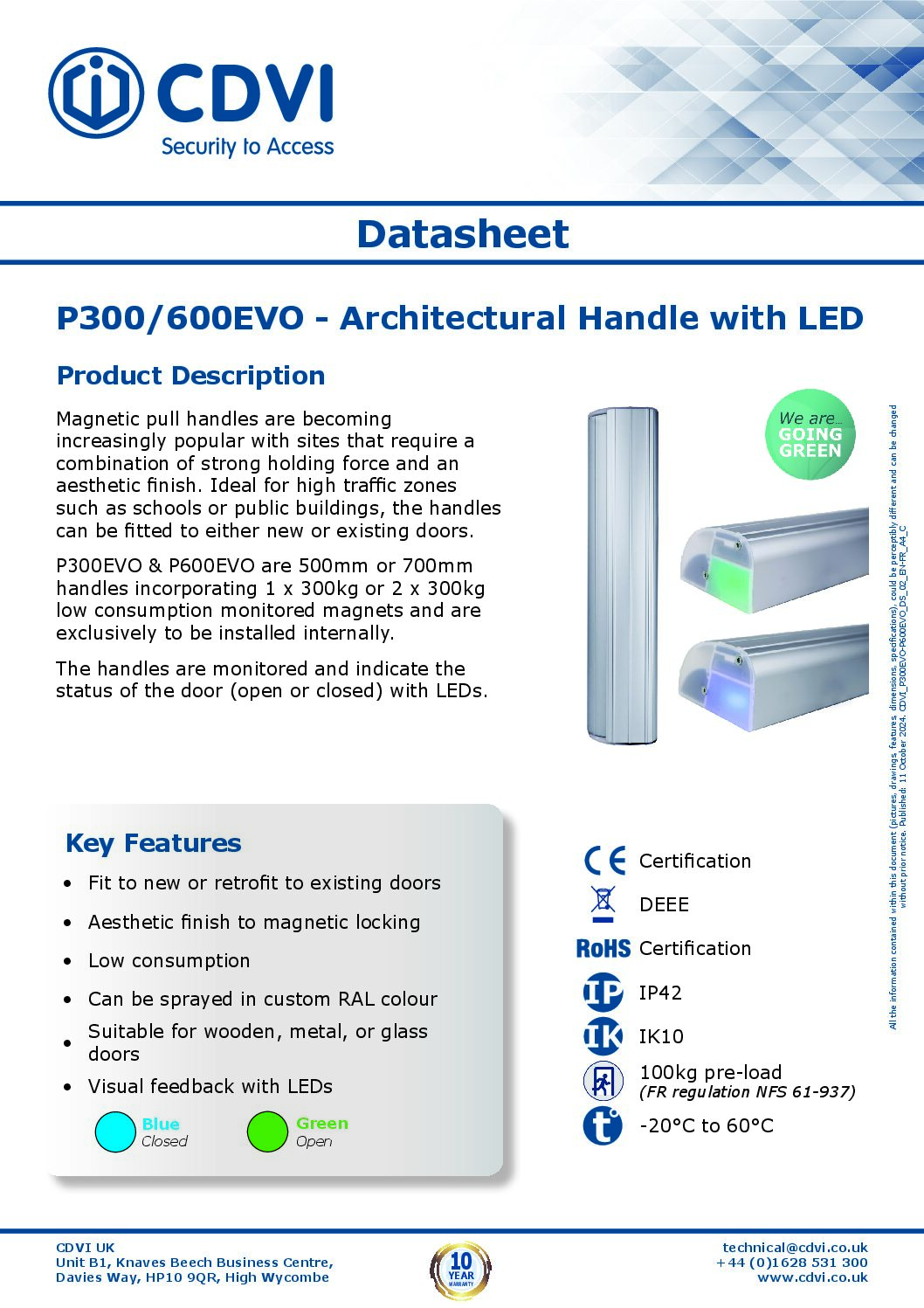 CDVI P EVO Handles Specification