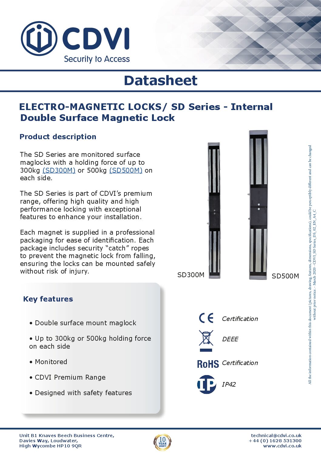 CDVI SD500M Datasheet