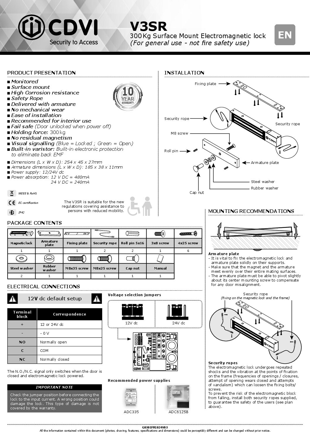 CDVI V3SR Manual