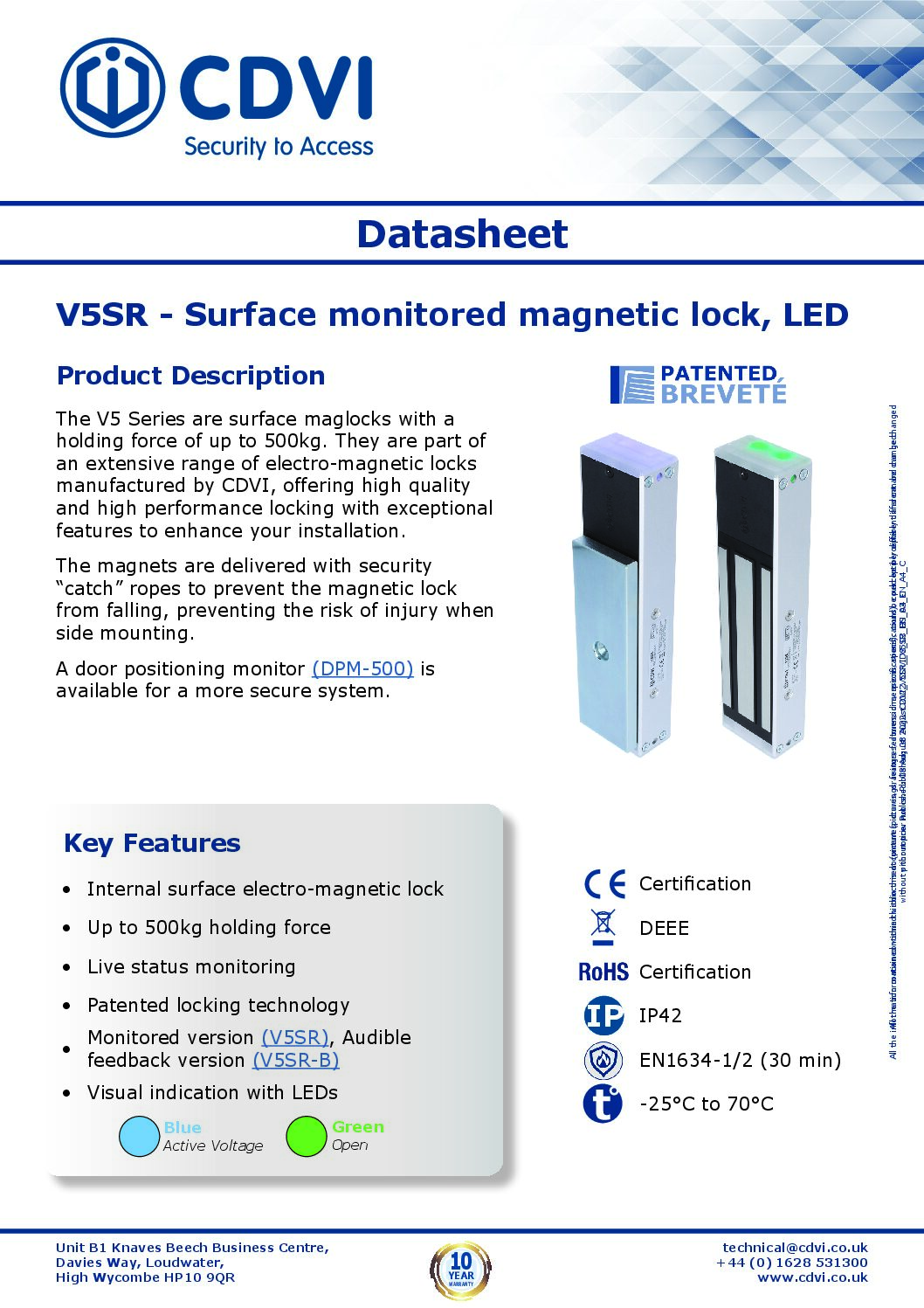 CDVI V5SR Datasheet