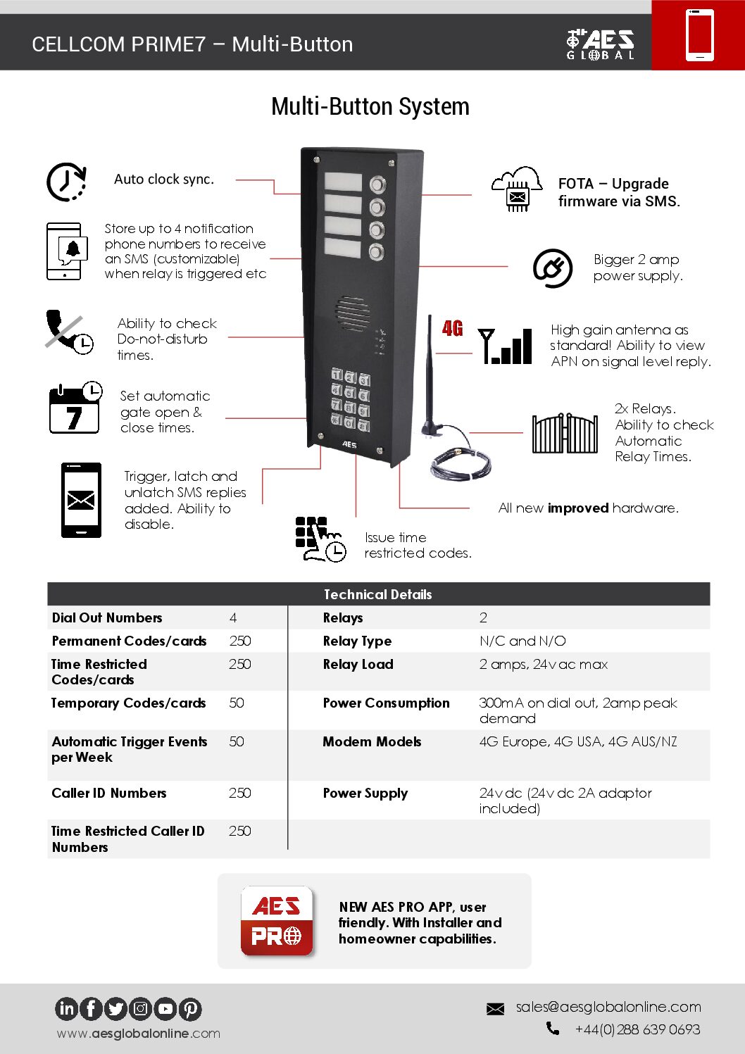 AES Prime 7 Multi button Datasheet