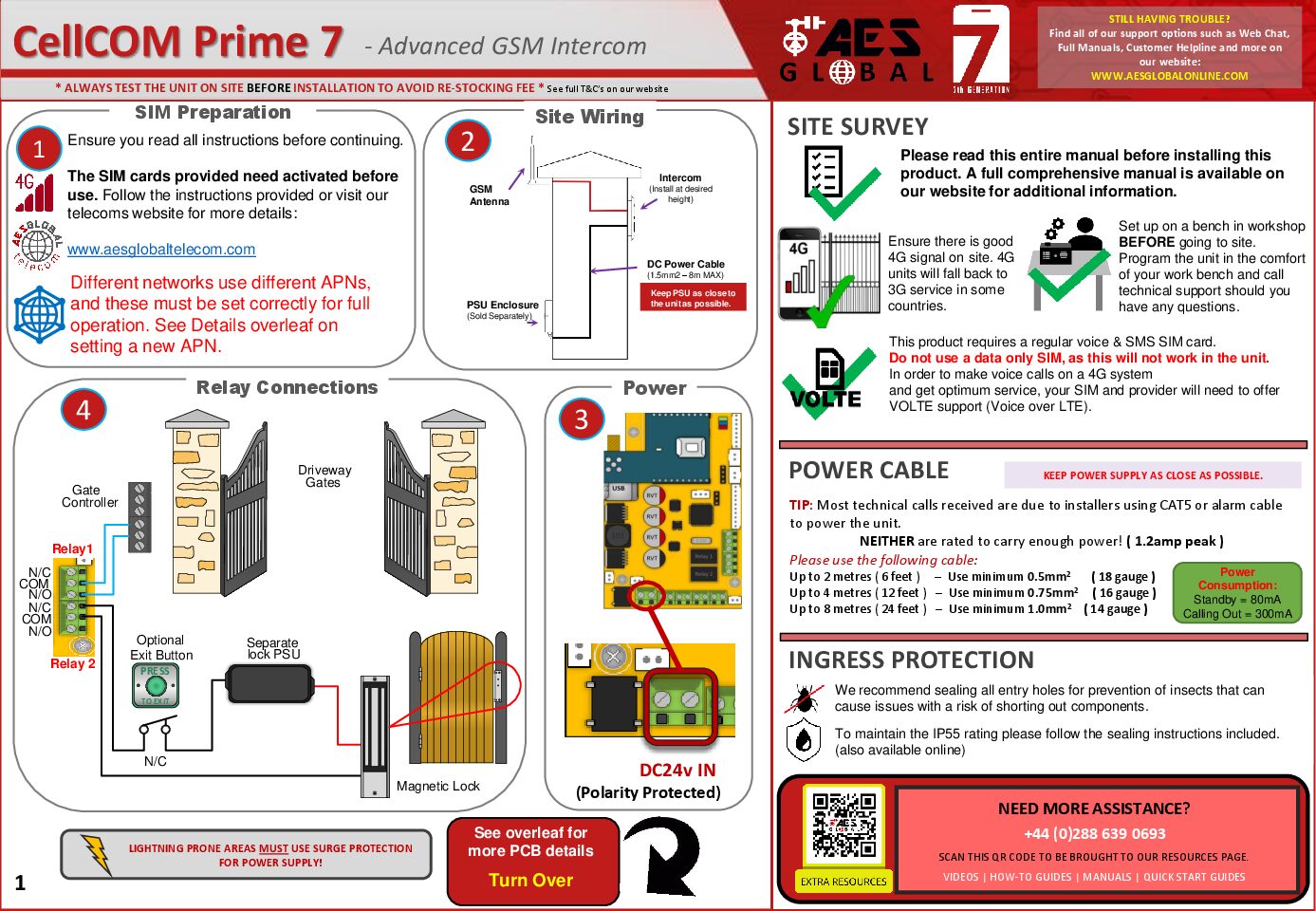 AES Prime 7 GSM 1 button Manual