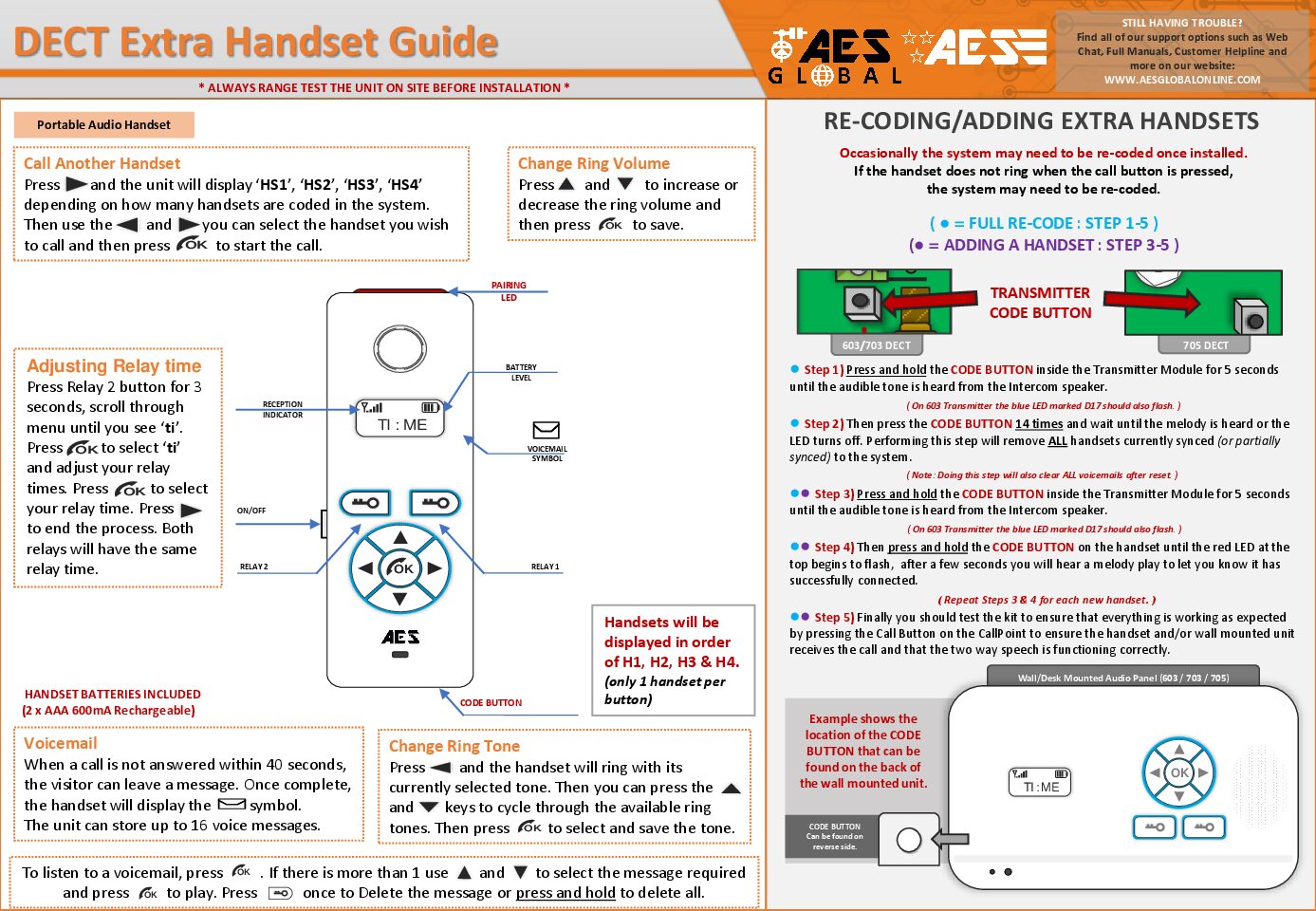 AES 603 Additional handset manual
