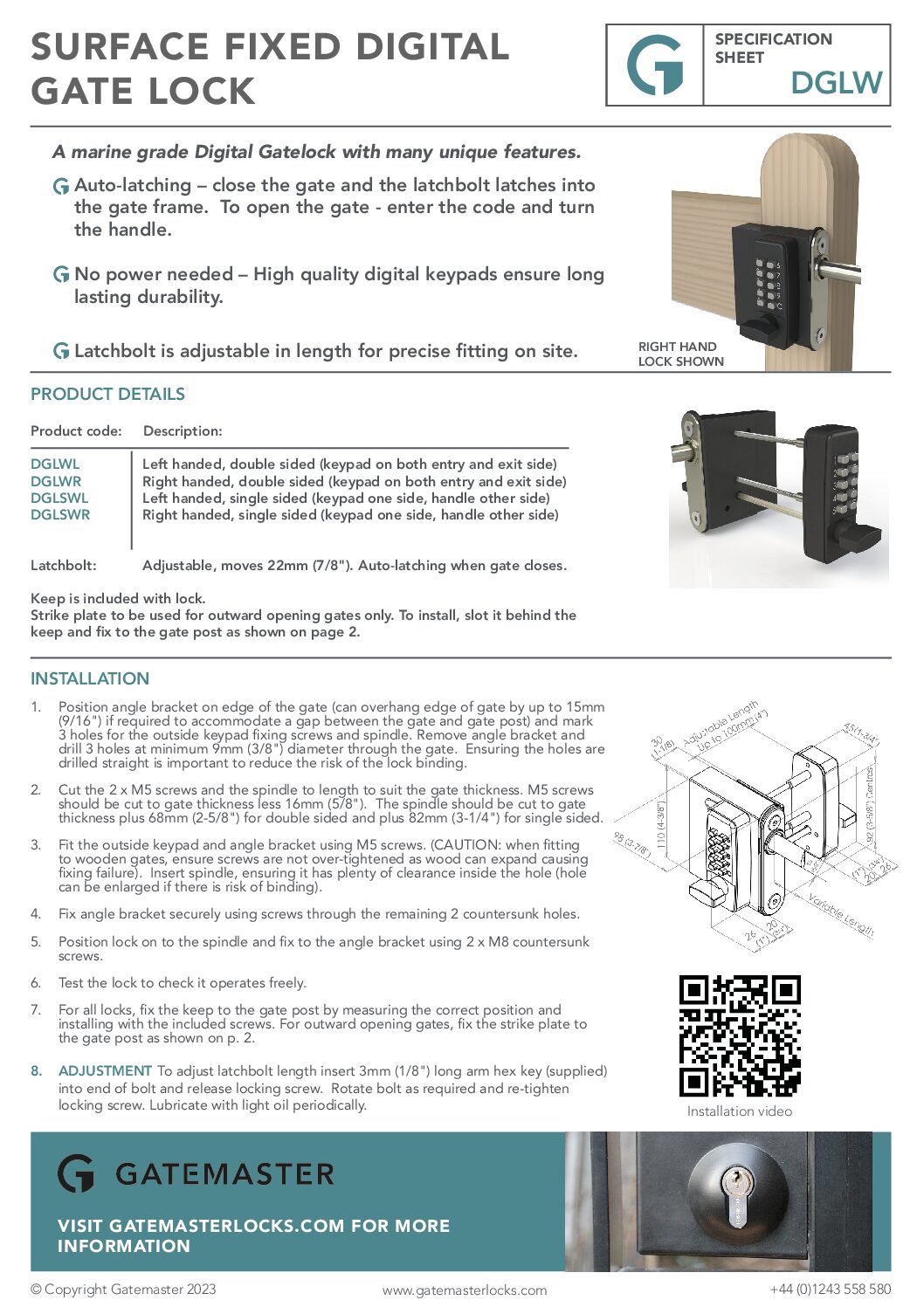 Gatemaster DGLW Specification