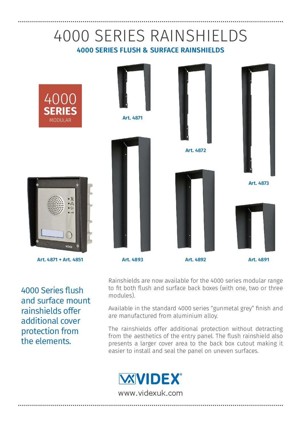 Videx Rain Shield Data Sheet