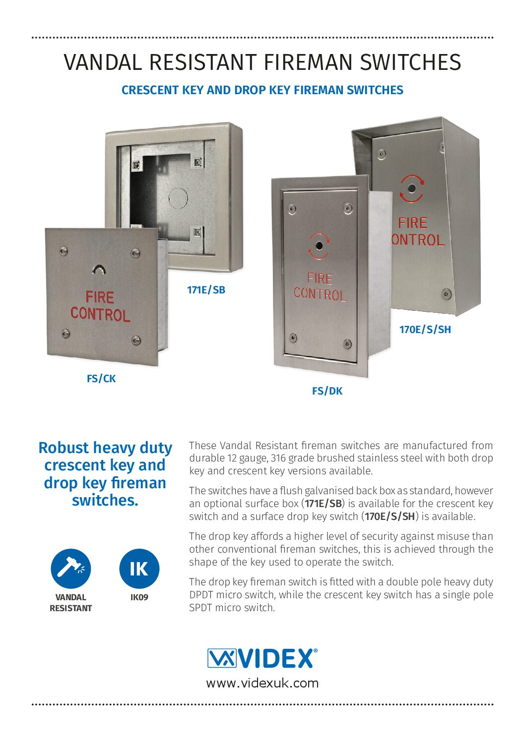 Fire man switch DATA SHEET