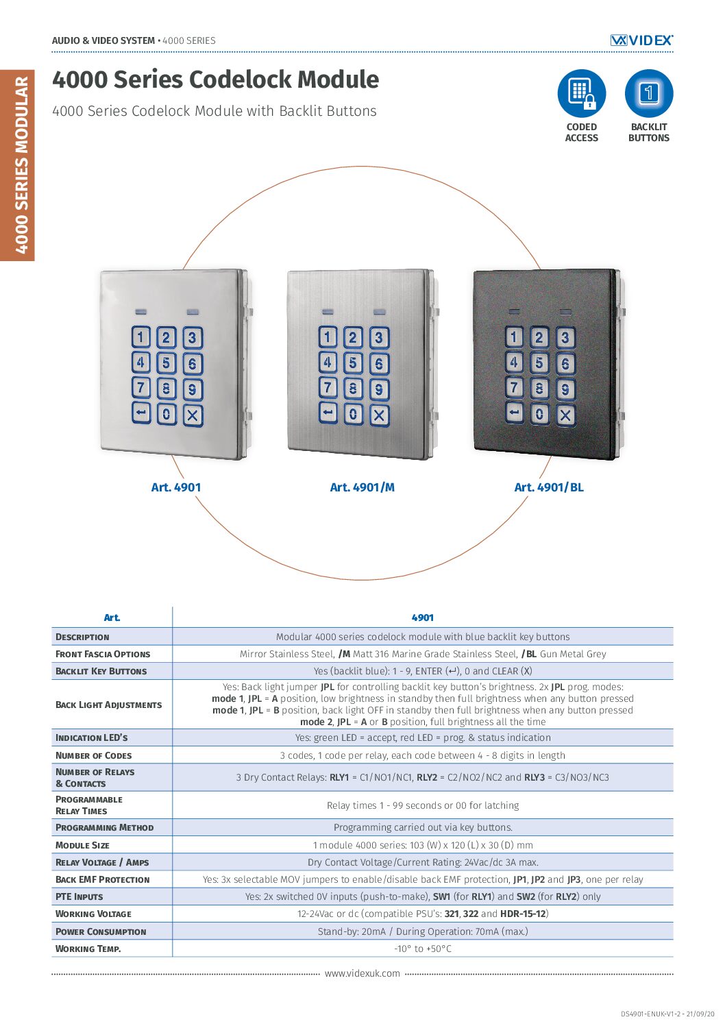 Videx 4901 Datasheet