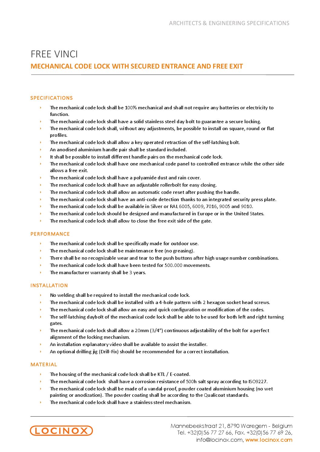 Locinox Vinci specification