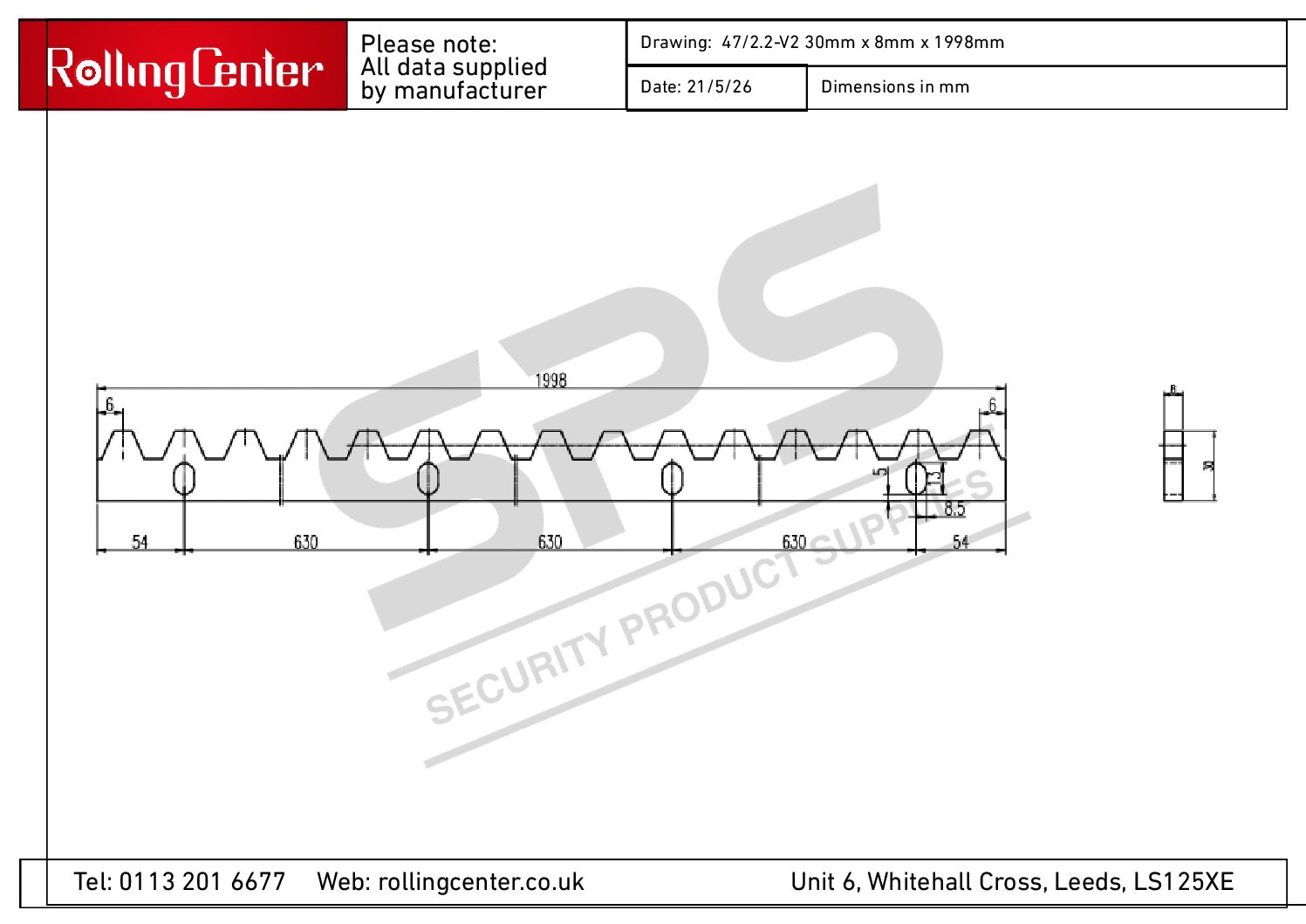 SPS 47 8mm 2m Technical Drawing