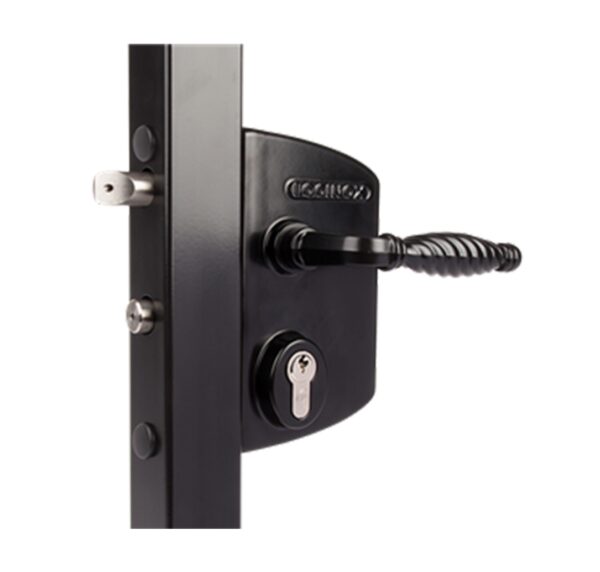 Locinox LAKQ U2 black industrial swing gate lock for 10-30mm flat bar with decorative handles
