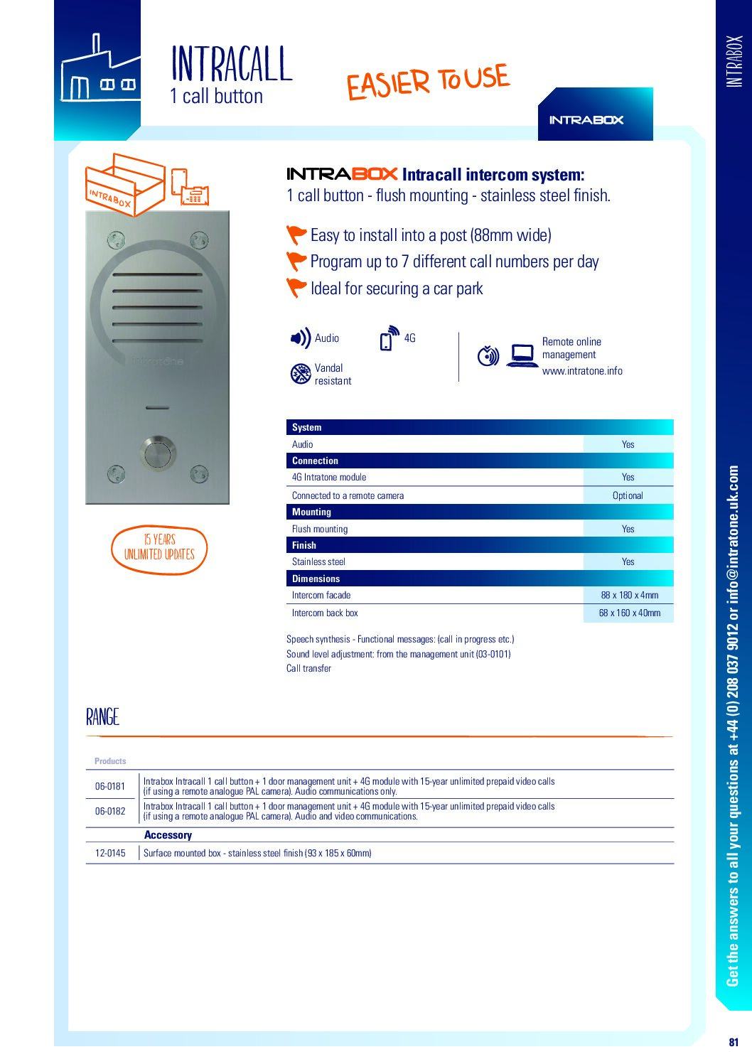 Intratone 06-0181 Datasheet