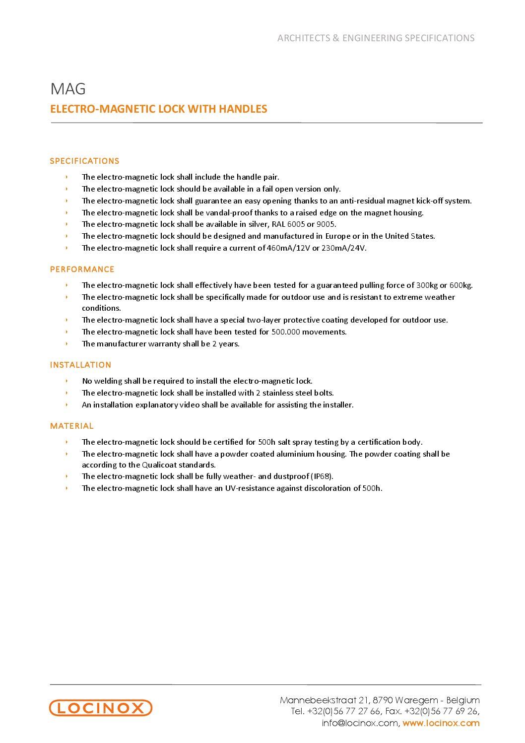 Locinox MAG3000 Specification