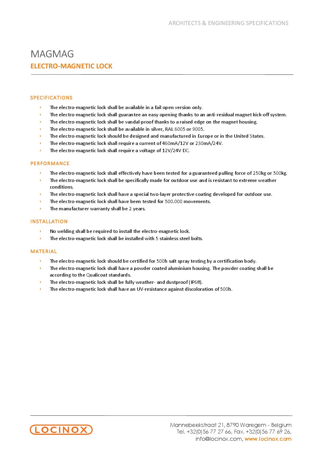 Locinox MAGMAG Specification