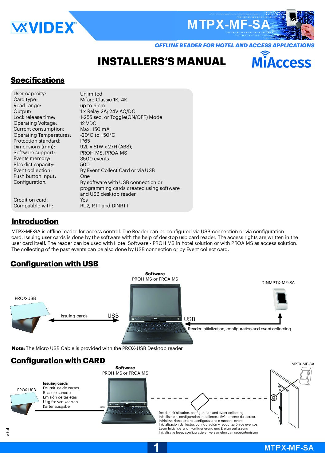 Videx MTPX-MF-SA Manual