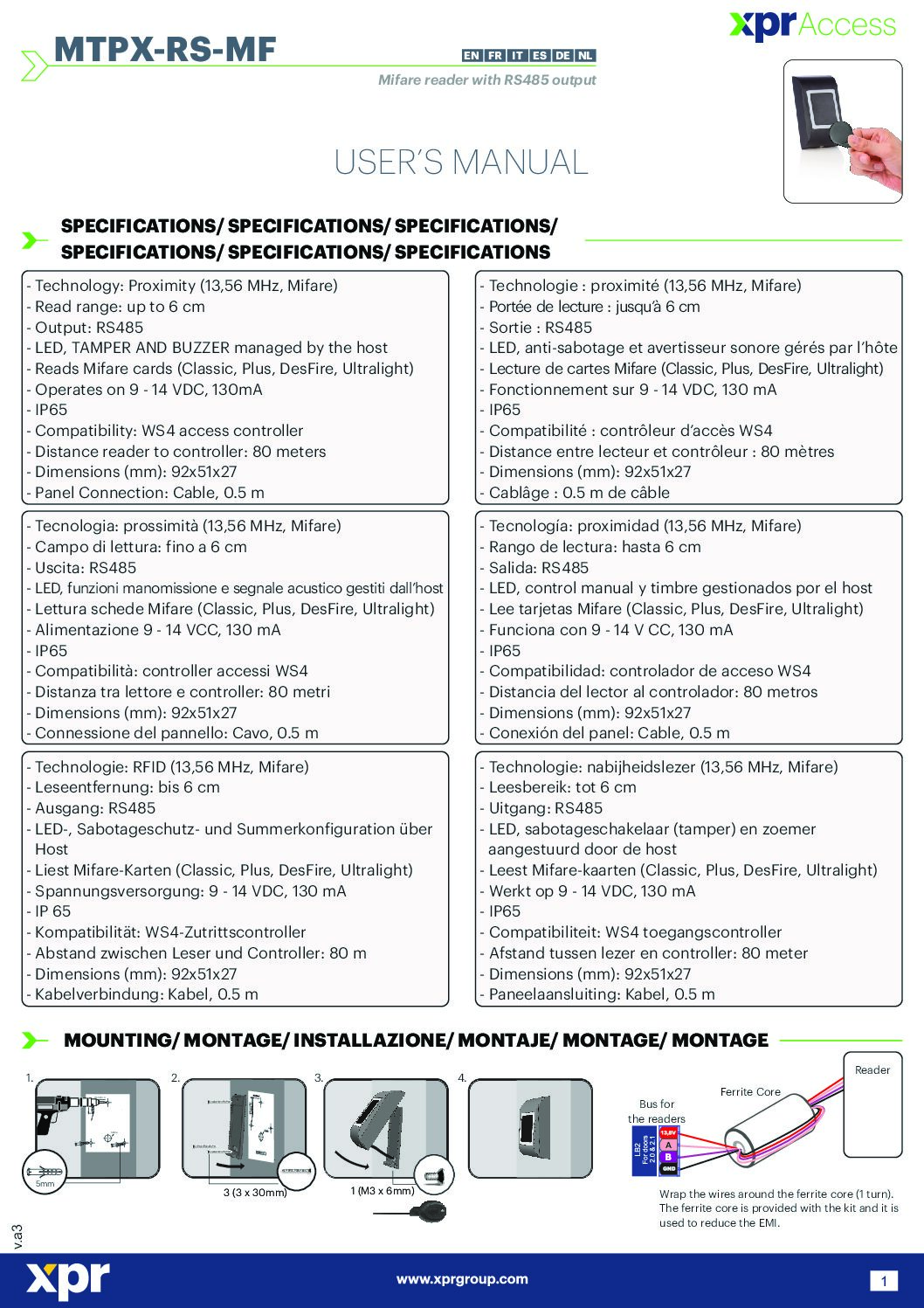 Videx MTPXBK-MO Manual