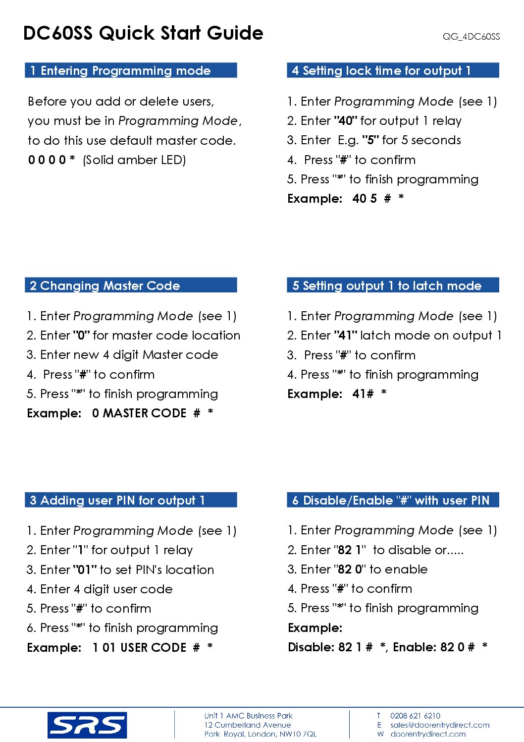 DC60SS Quick start quide
